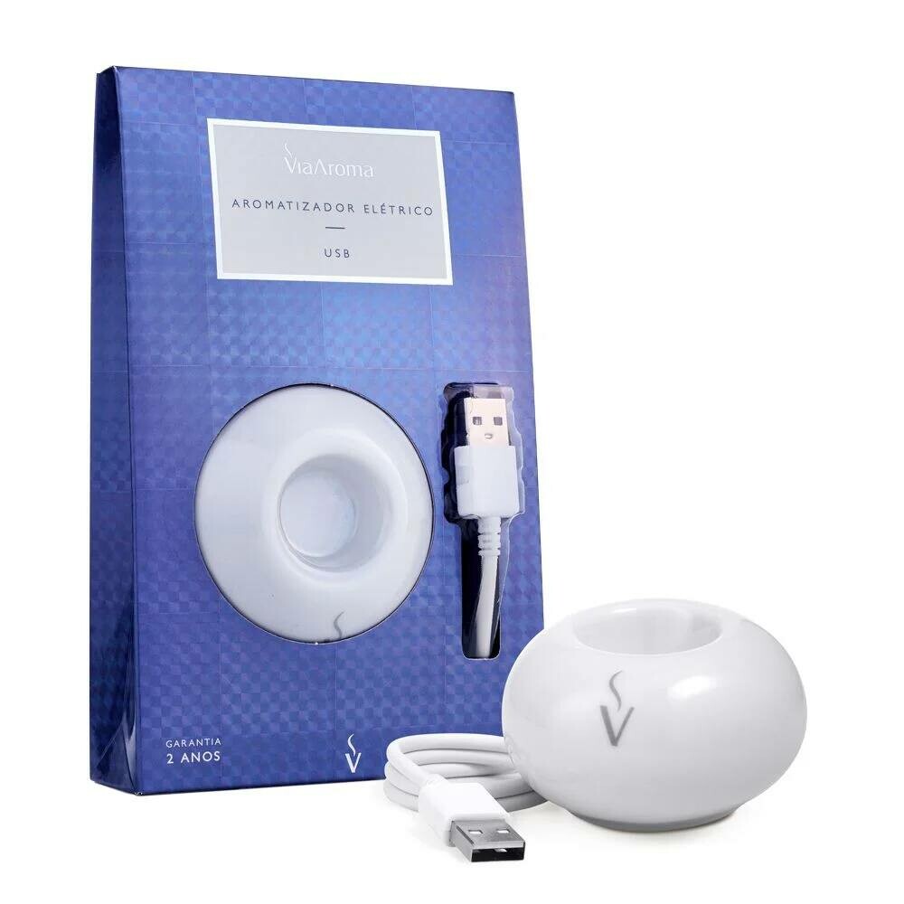 Difusor Elétrico de Porcelana  USB Branco Via Aroma