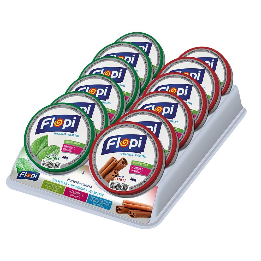 BALA FLOPI S/ ACUCAR HORTELA E CANELA 480G (12X40G)