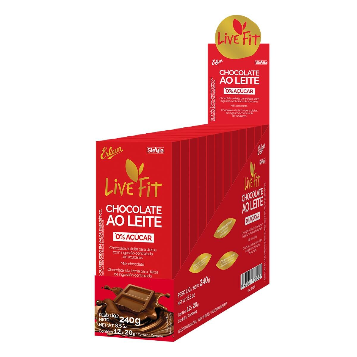 TABL CHOC. ZERO ACUCAR 12X20G AO LEITE LIVE FIT