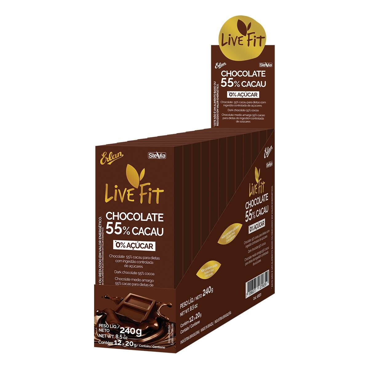 TABL CHOC. ZERO ACUCAR 12X20G 55% CACAU LIVE FIT