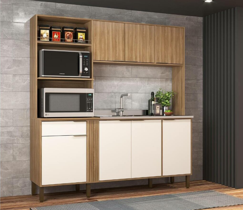 COZINHA HELLEN COMPACTA NOGAL MANCHESTER/OFF WHITE 5221