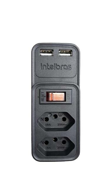 ADAPTADOR ELETRONICO PRETO C/2 TOMADAS + 2 USB EAC202 INTELBRAS
