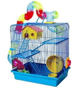 GAIOLA HAMSTER TUBO LUXO 3 ANDARES AZUL