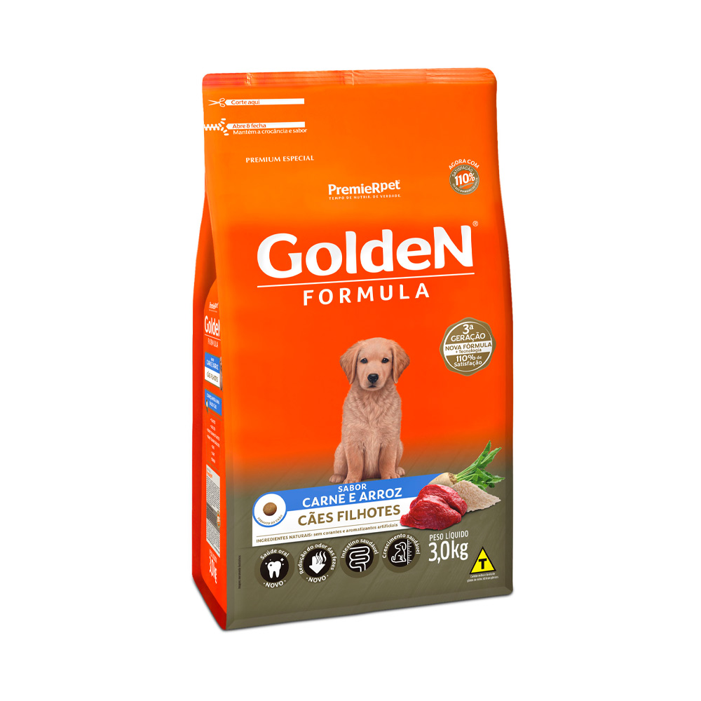 15KG RACAO GOLDEN FORMULA CAES FILHOTES SABOR CARNE E ARROZ