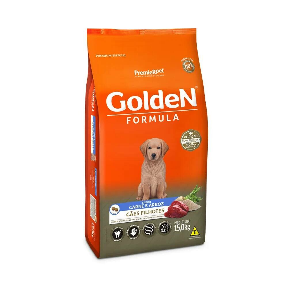 15KG RACAO GOLDEN FORMULA CAES FILHOTES SABOR CARNE E ARROZ
