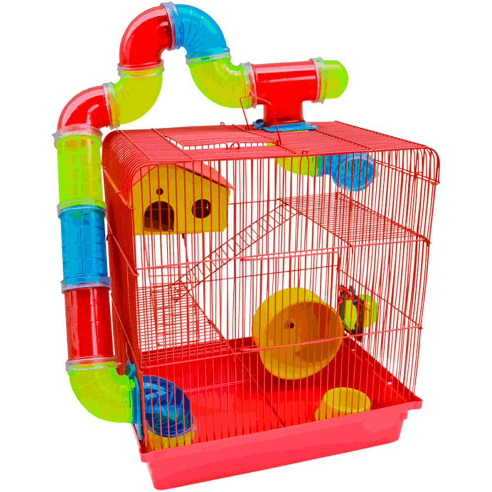 GAIOLA HAMSTER 3 ANDARES TUBO LUXO REF 641 VERMELHA